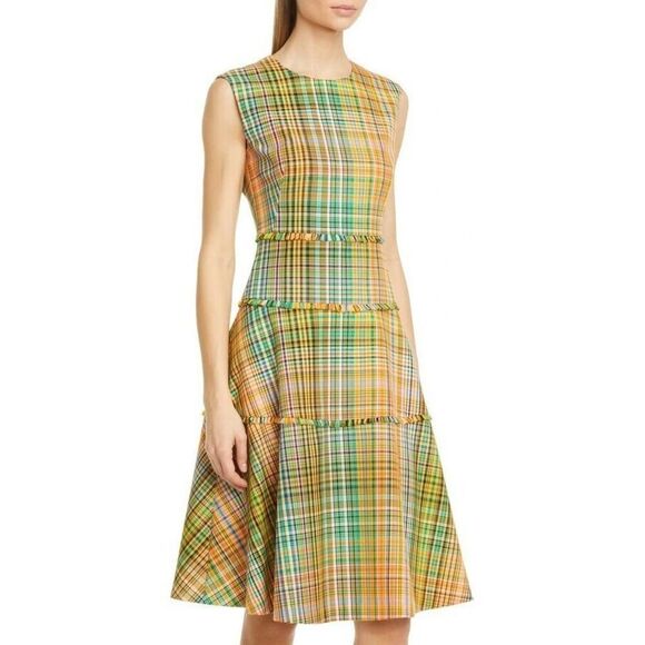 $1390 Lela Rose Plaid Fringe Trim Fit & Flare Dress, size 6 - Picture 2 of 7